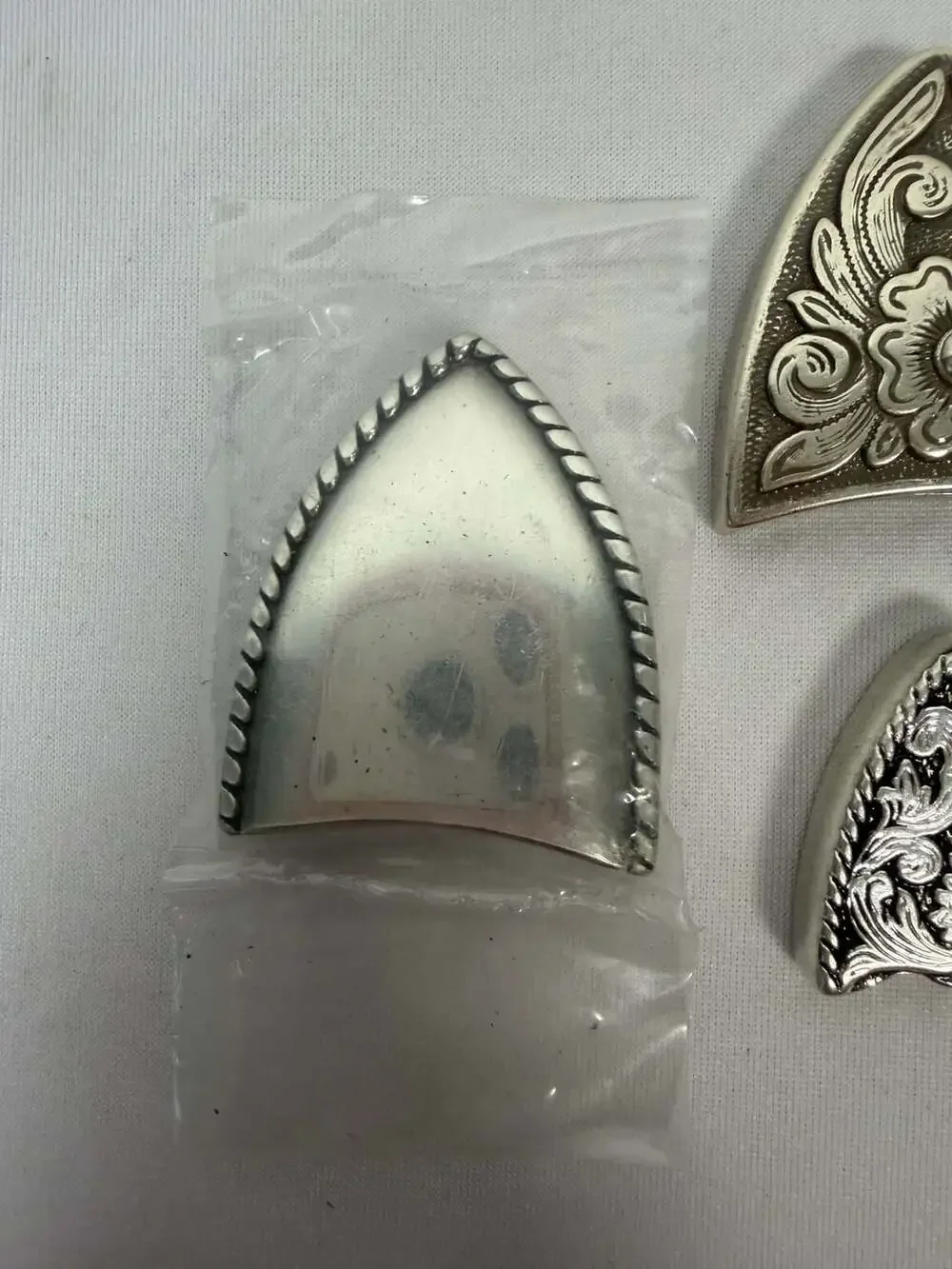 Western Floral and Vine Engraved Silver Belt Tips and Keepers Loop Lot of 7